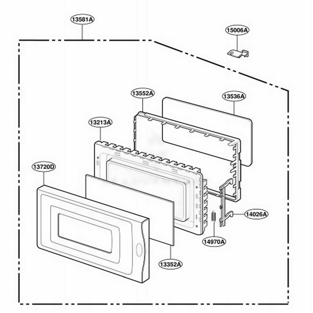 Door Parts Diagram and Parts List for MT1100SHB0 ABKEWRP LG Range