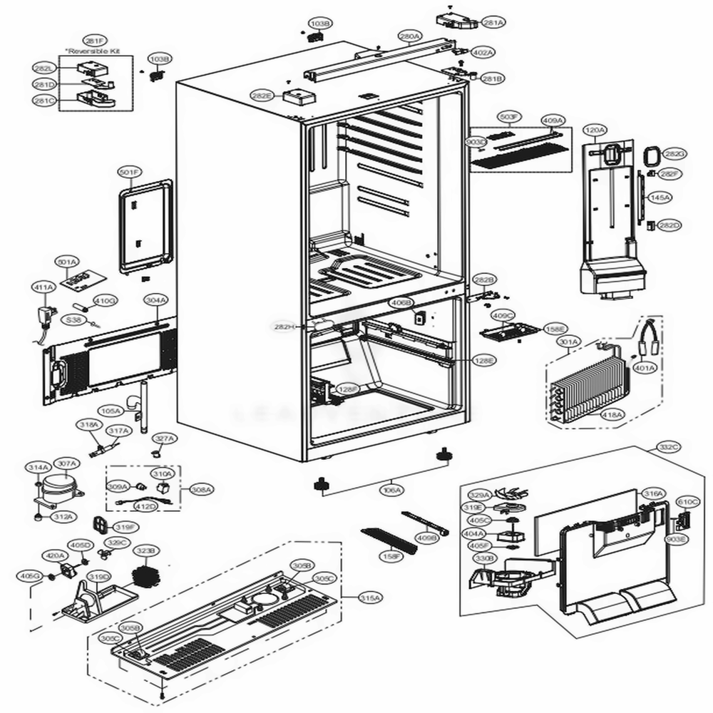 Case Parts Diagram and Parts List for 79044 ABICSE1 LG Refrigerator