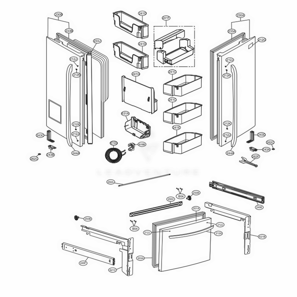 Door Parts Diagram and Parts List for LFX25978SW ASWCNA0 LG Refrigerator
