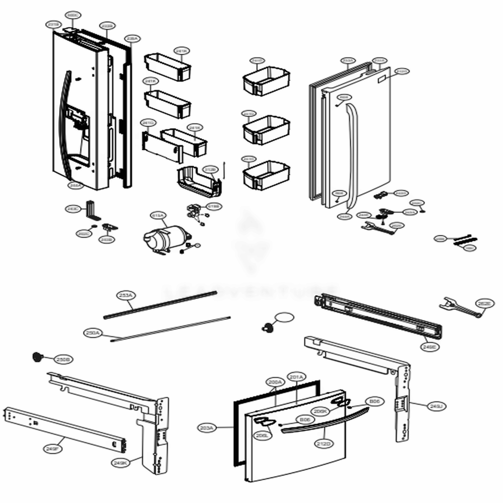 Door Parts Diagram and Parts List for LFXS28968D ASBCNA3 LG Refrigerator