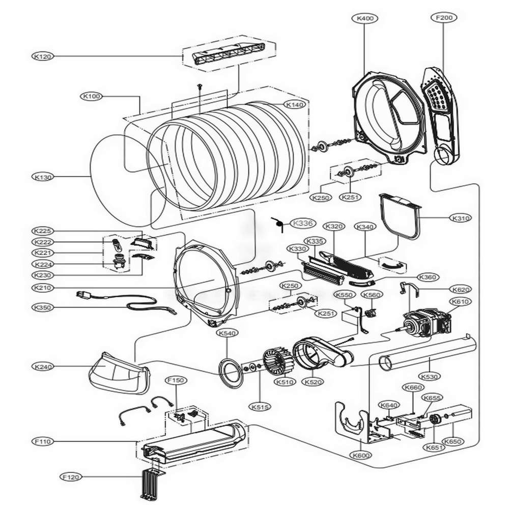 Drum And Motor Assembly: Electric Type Diagram and Parts List for DLE4970W ABWEEUS LG Dryer