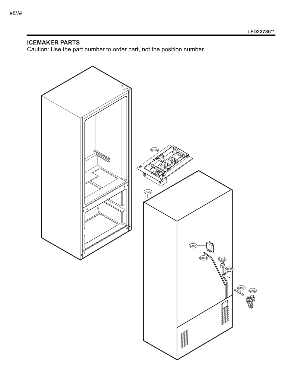 Ice Maker Parts Diagram and Parts List for GM-F223RQXM ASWCNA1 LG Refrigerator