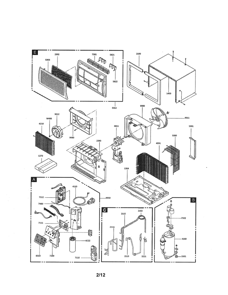 Exploded View Parts Diagram and Parts List for LT1030CR-Y7  LG Air Conditioner