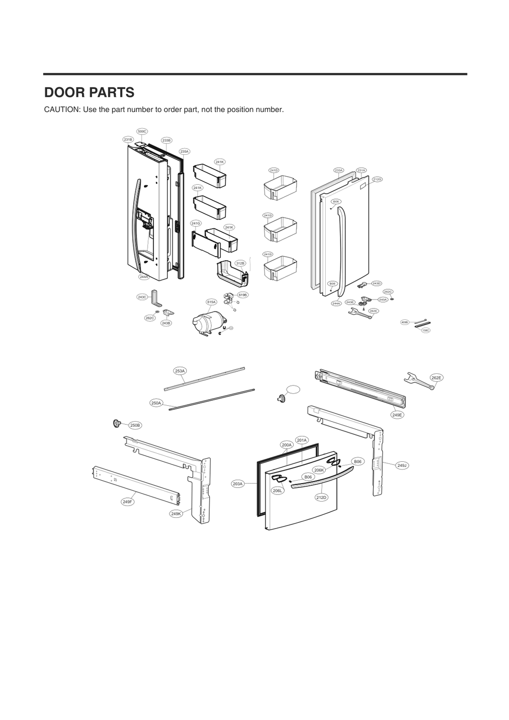 Door Parts Diagram and Parts List for GC-L288NSXM ASTCNA2 LG Refrigerator