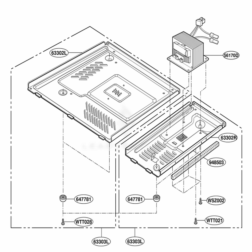 Base Plate Parts Diagram and Parts List for DMW10MW MWEDOM LG Range