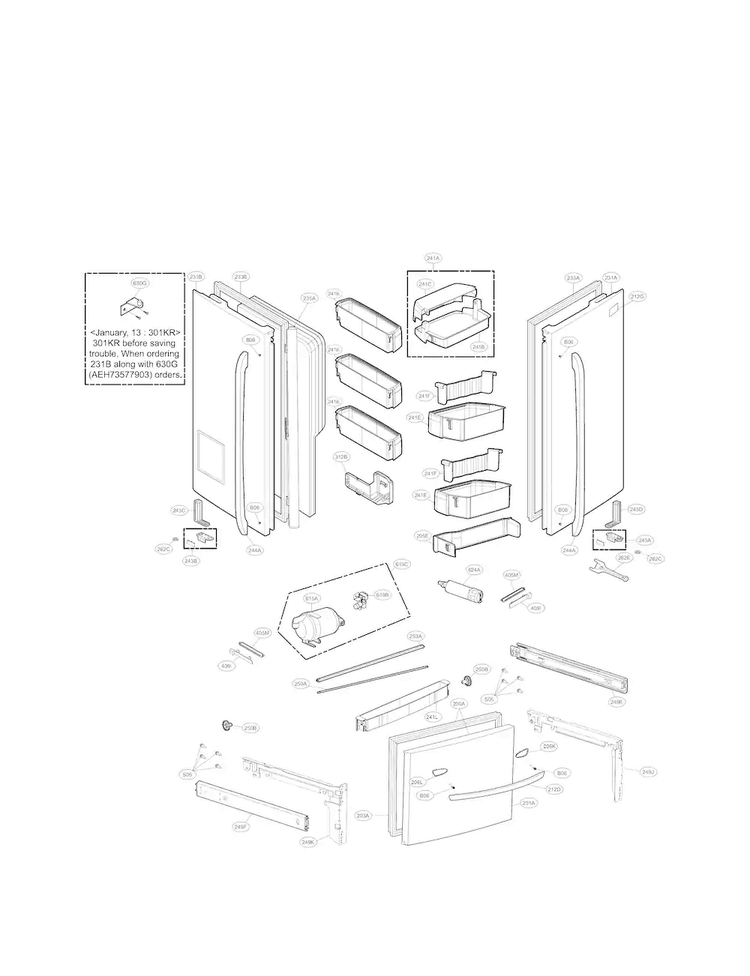 Door Parts Diagram and Parts List for LFX31925ST 08 LG Refrigerator
