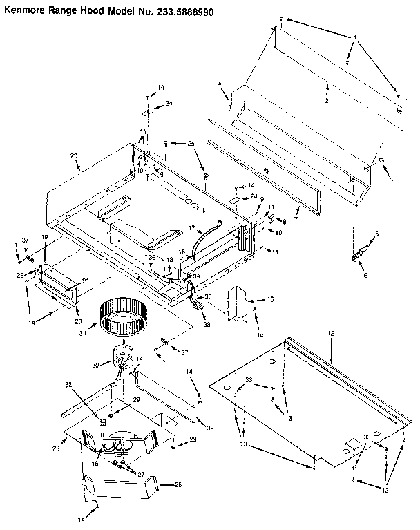 Range Hood Diagram and Parts List for 2335888990  Kenmore Range Hood