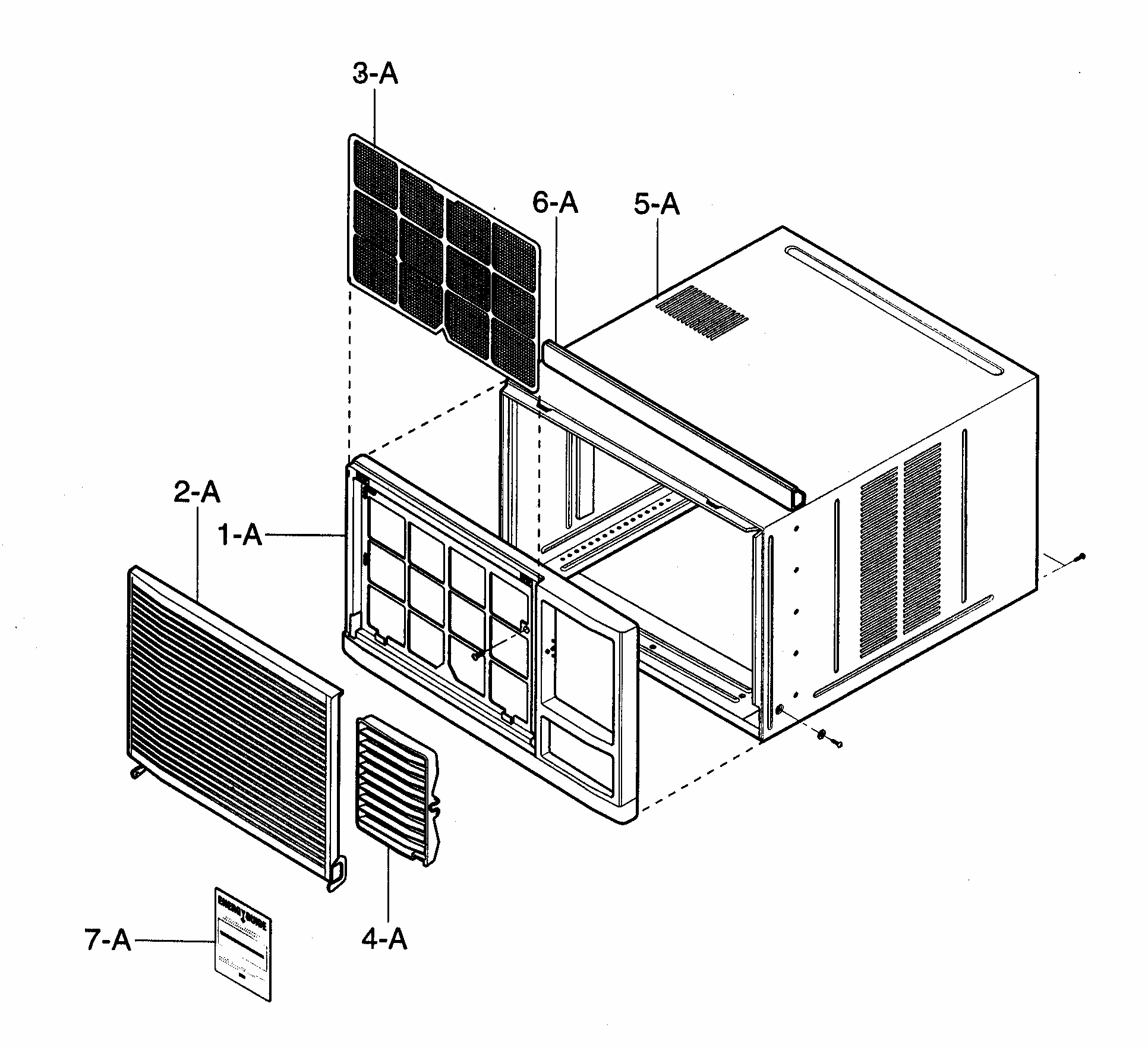Cabinet Front Diagram and Parts List for 58073184300  Kenmore Air Conditioner