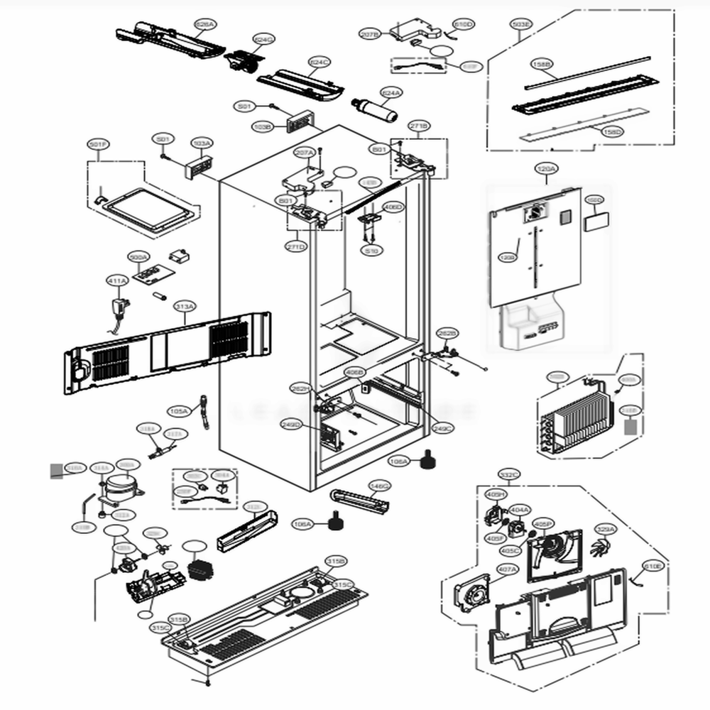 Main Diagram and Parts List for LFXS28566S ASTCNA3 LG Refrigerator