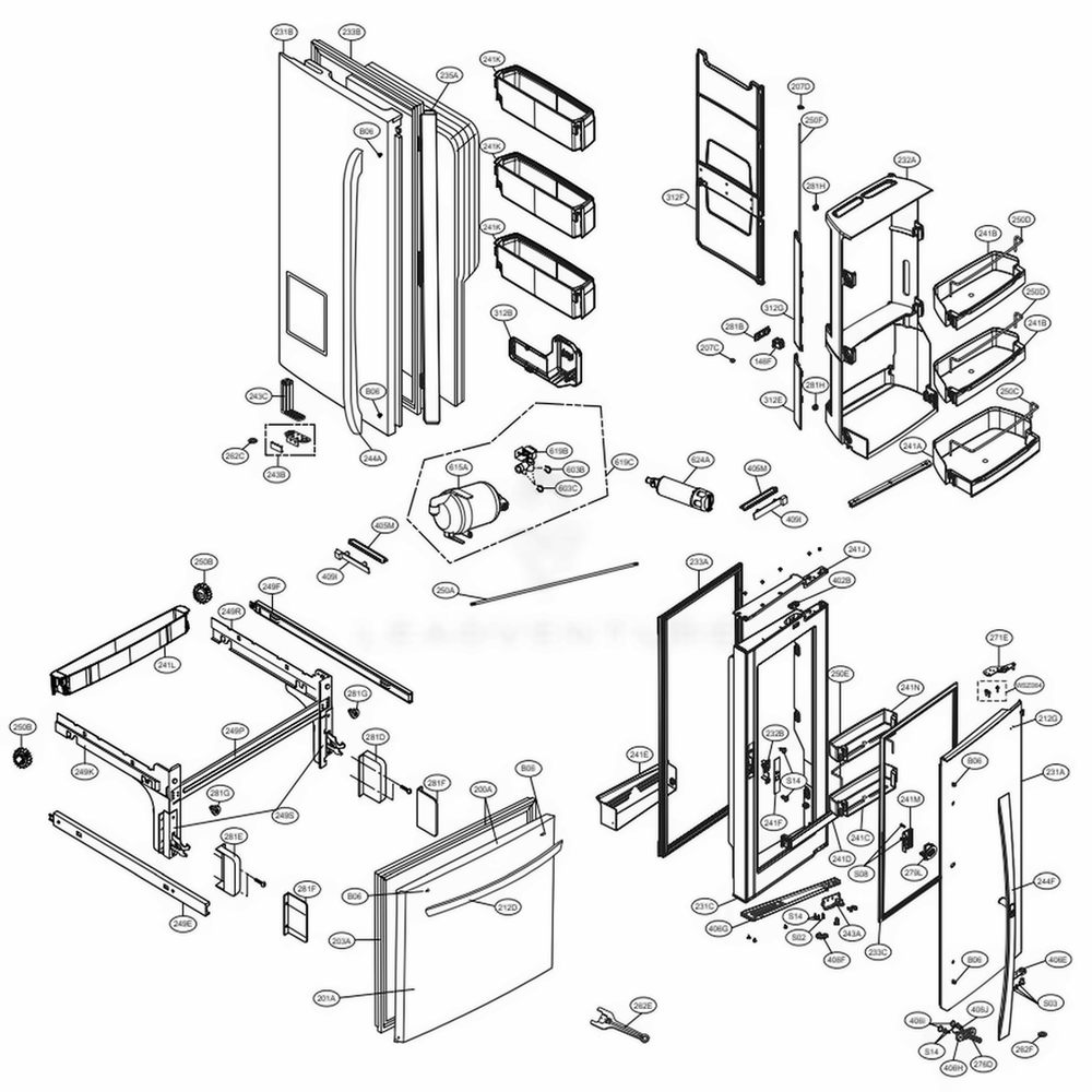 Door Parts Diagram and Parts List for 72069 AWBCSE2 LG Refrigerator