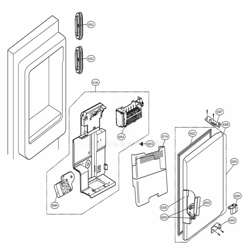 Ice Maker And Ice Bin Parts Diagram and Parts List for LFXS30796D ASBCNA1 LG Refrigerator