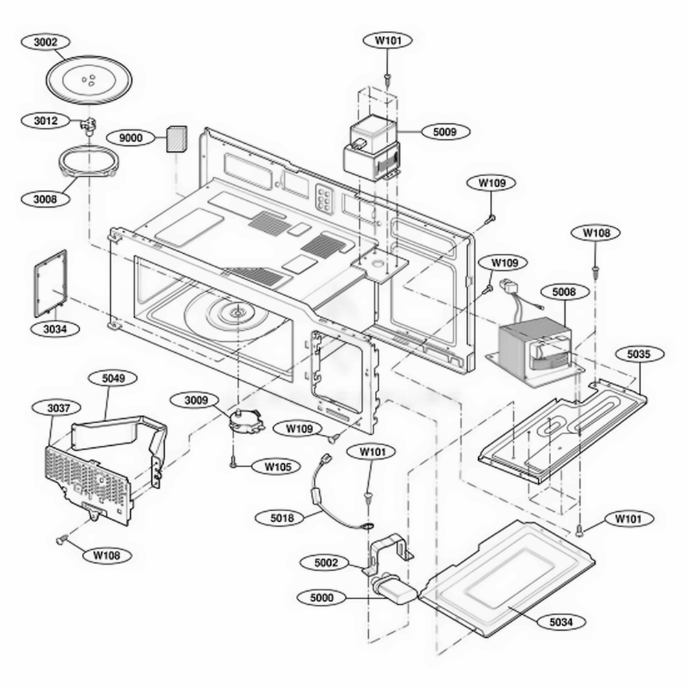 Interior Parts 1 Diagram and Parts List for 80014 CBSESEA LG Wall Oven