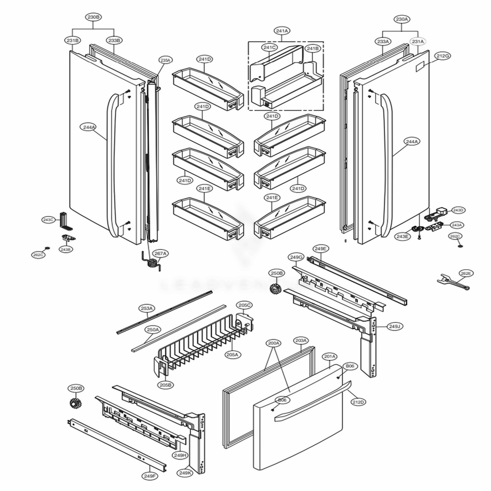 Door Parts Diagram and Parts List for 71609 AWBCSE5 LG Refrigerator