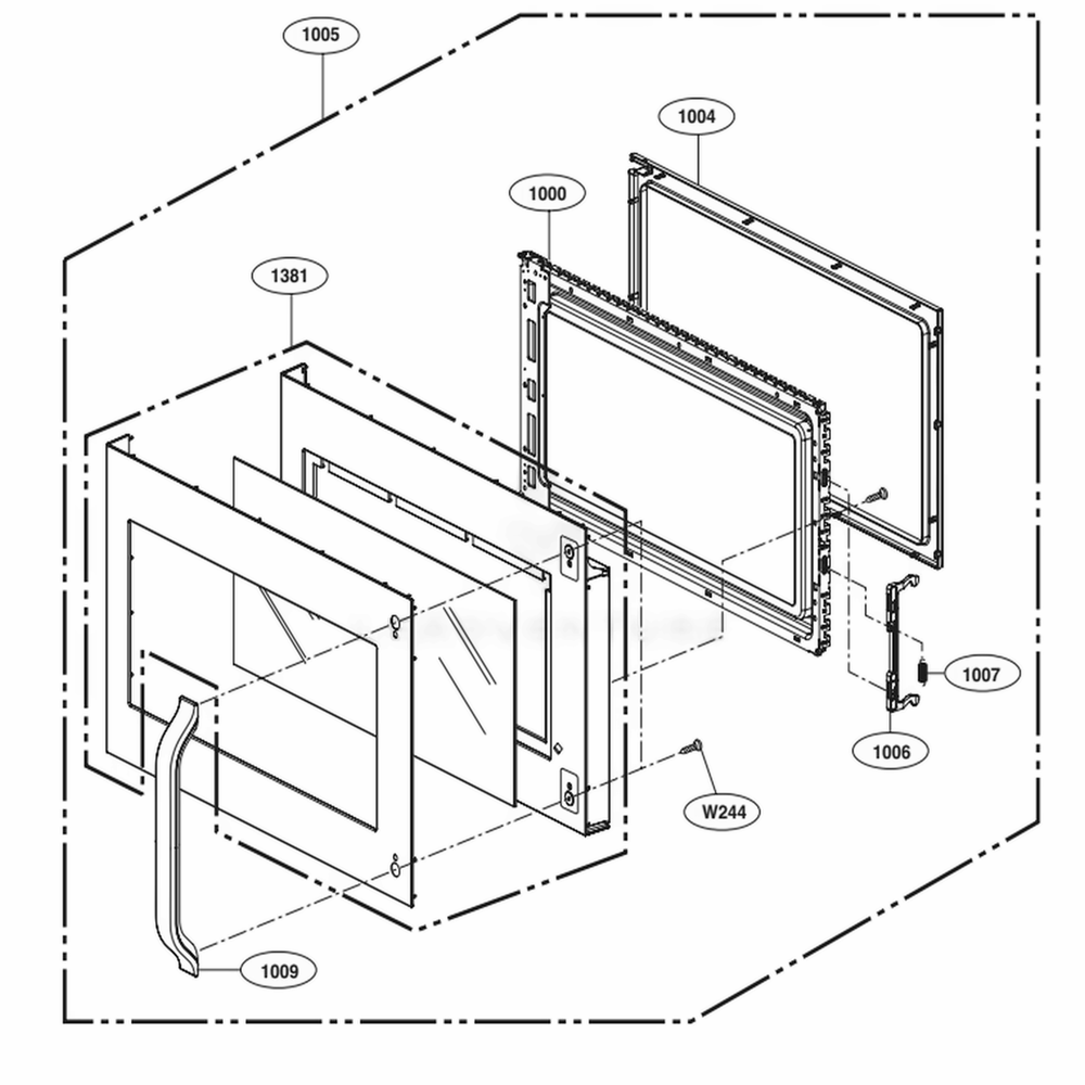 Door Parts Diagram and Parts List for LSMC3089BD CBDESTD LG Microwave