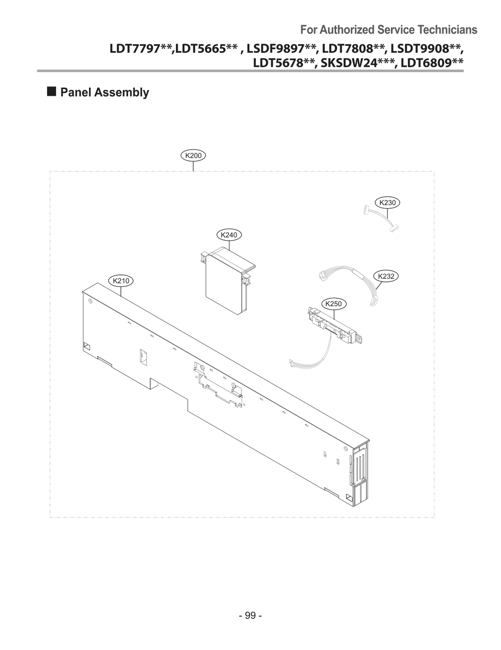 Panel Assembly Diagram and Parts List for DUA414TD ABDEEUS LG Dishwasher