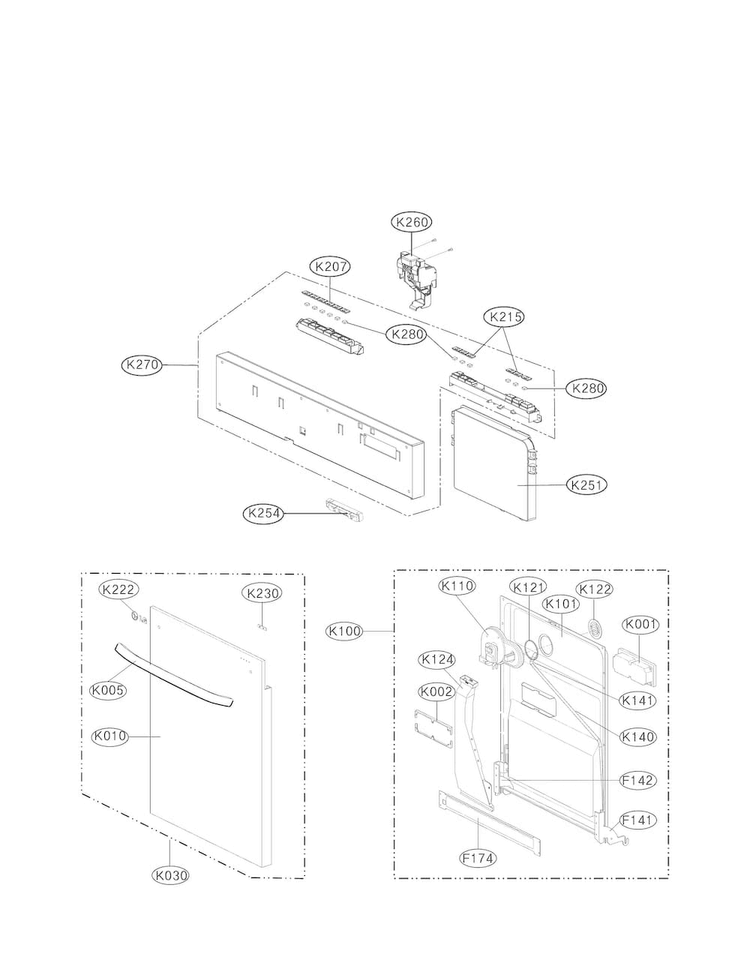 Door Panel Parts Diagram and Parts List for LDF7774BD  LG Dishwasher