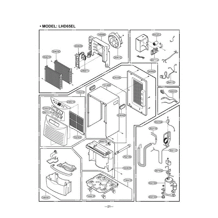 Section Diagram and Parts List for LHD65EL AWYAHDP LG Dehumidifier