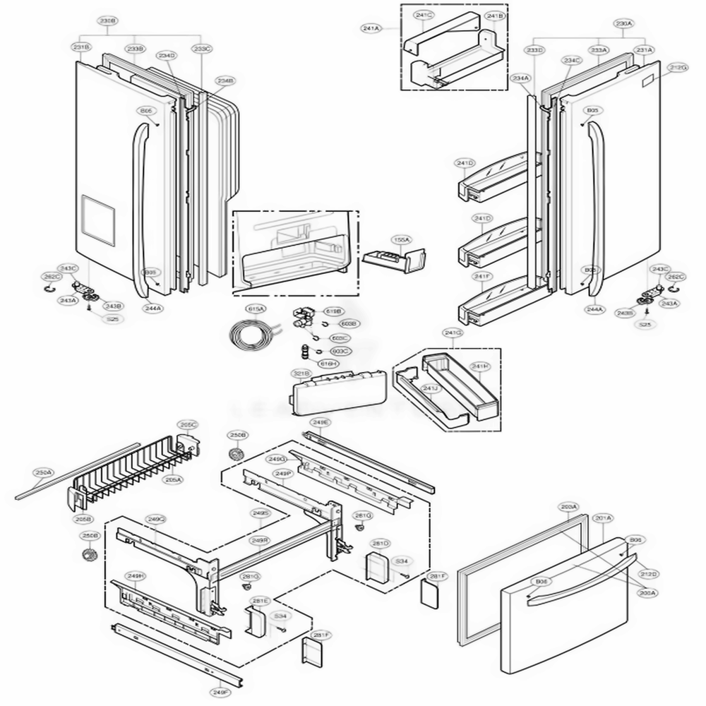 Door Parts Diagram and Parts List for 78739 AWB4SER LG Refrigerator
