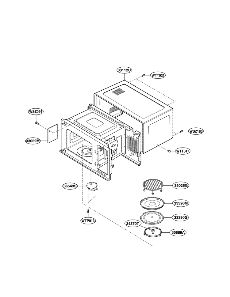 Oven Cavity Parts Diagram and Parts List for LMH1017CVST01  LG Microwave