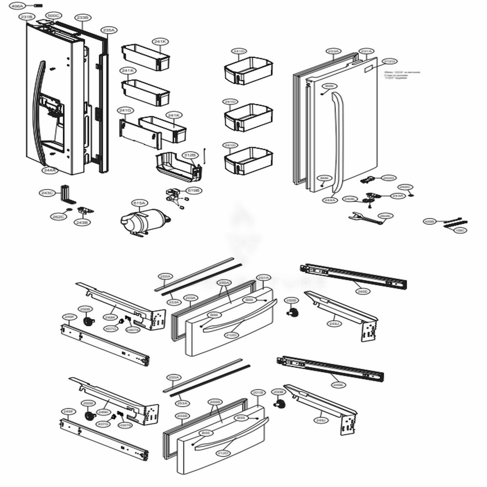 Door Parts Diagram and Parts List for 72597 ASBCSE2 LG Refrigerator