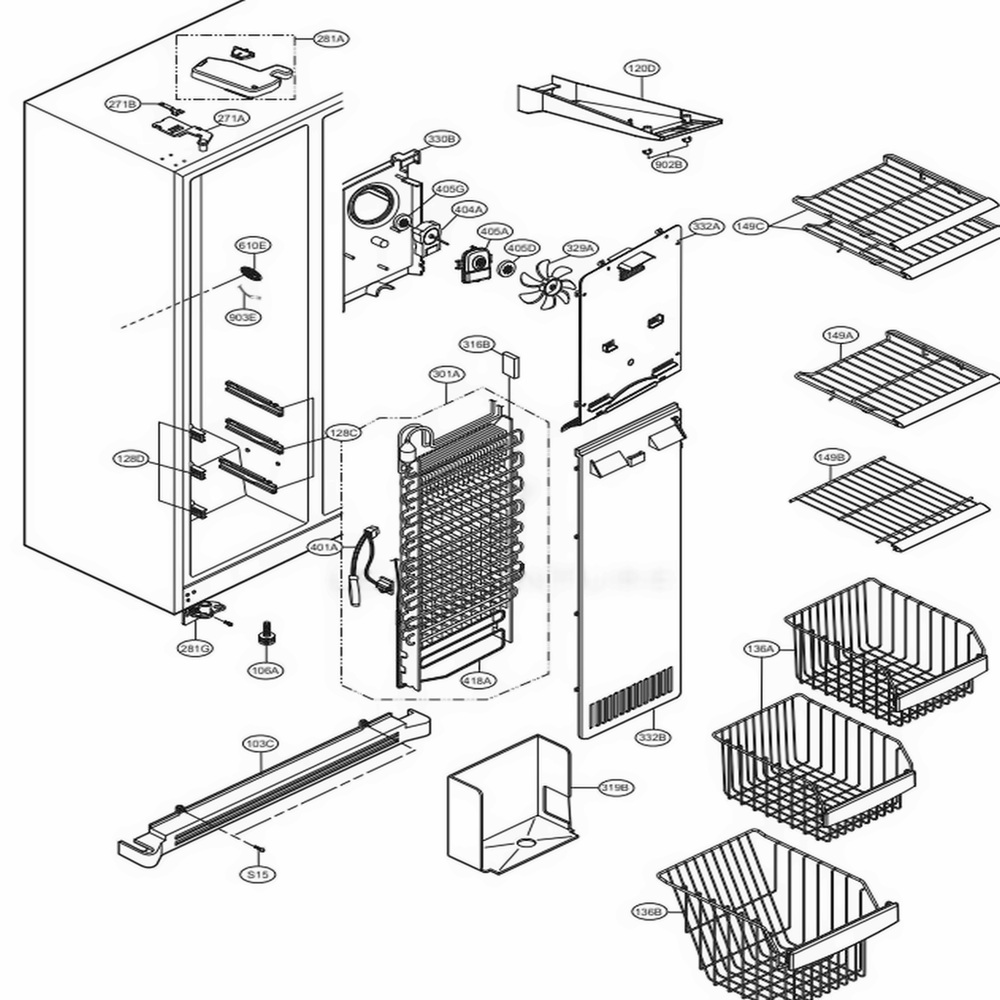 Freezer Compartment Diagram and Parts List for 51099 AWBCSE0 LG Refrigerator