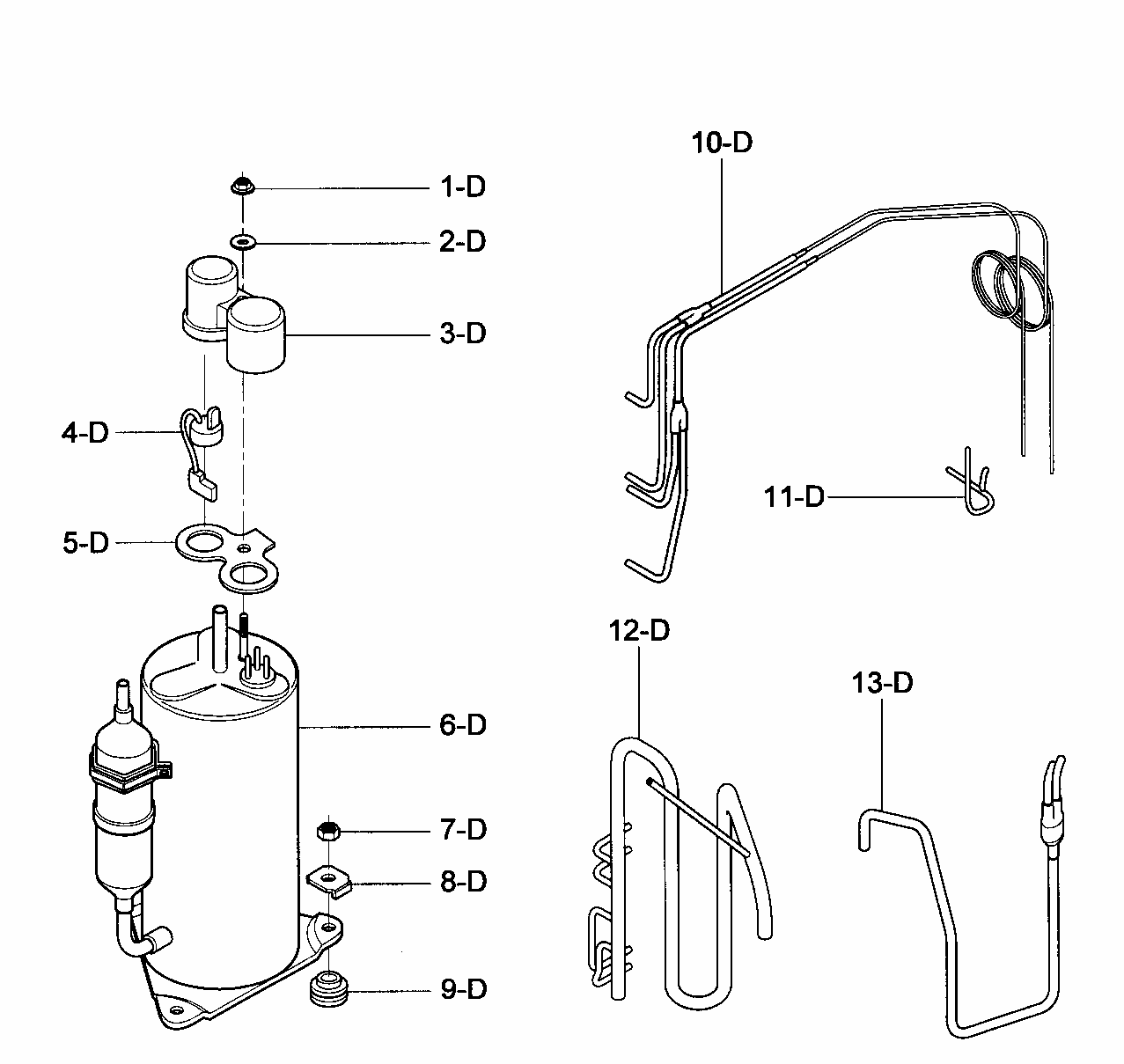 Compressor Parts Diagram and Parts List for 58075119700  Kenmore Air Conditioner