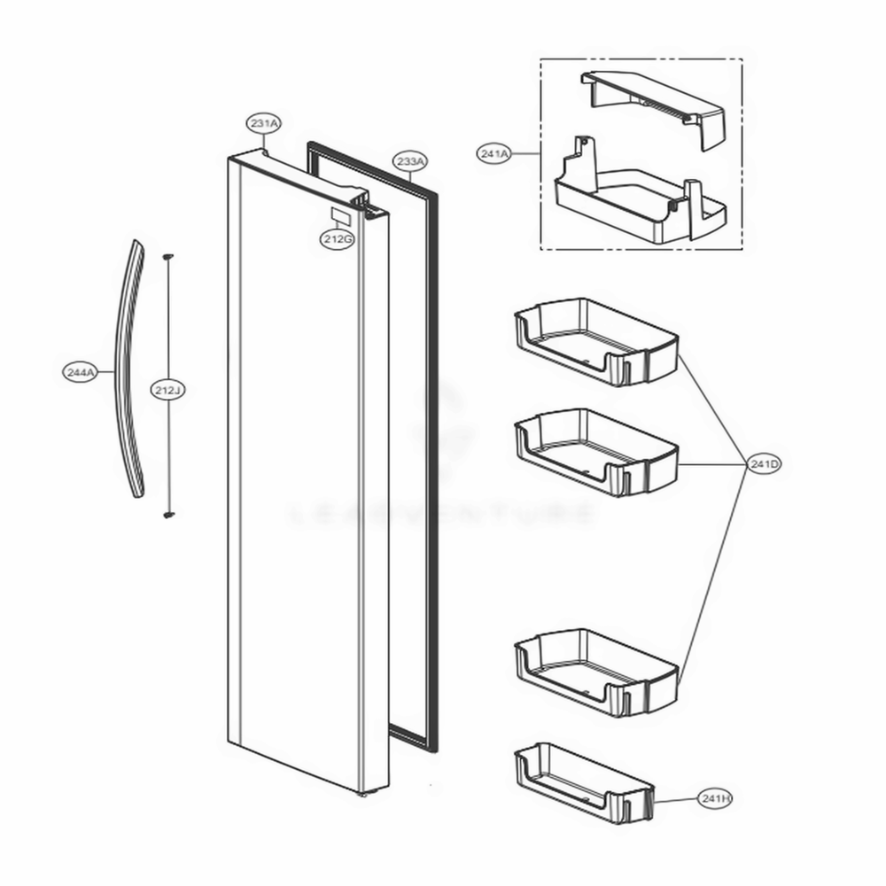 Refrigerator Door Part Diagram and Parts List for LSXC22426S ASTCNA2 LG Refrigerator