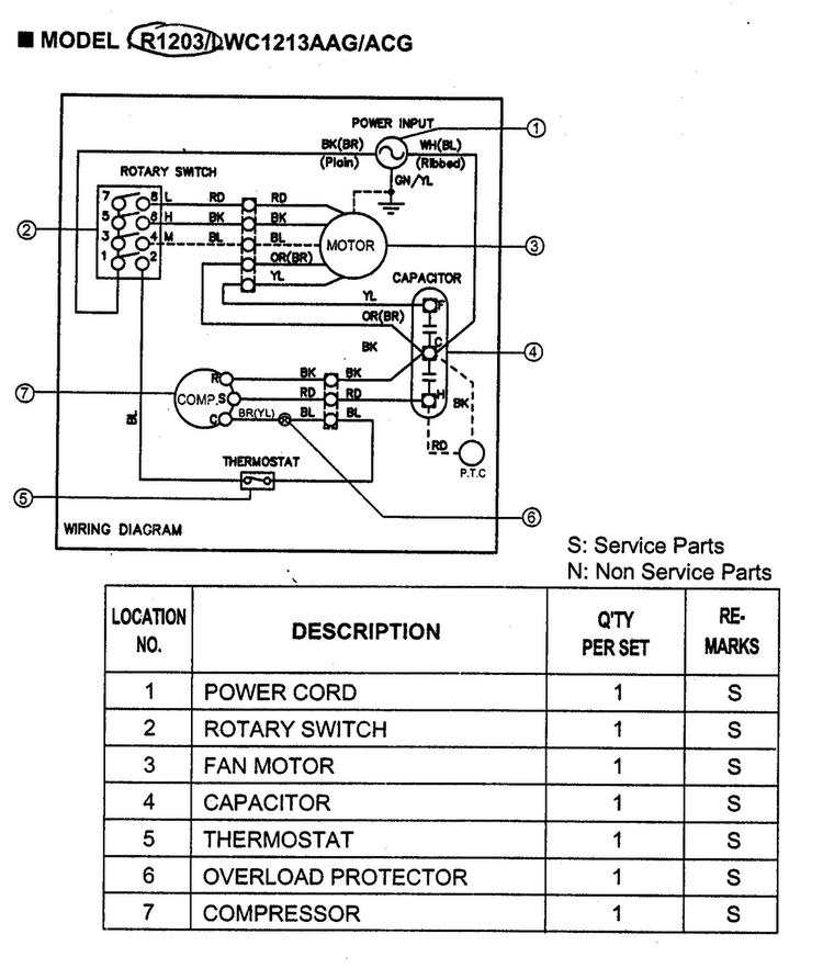 Wiring Diagram Diagram and Parts List for R1203  LG Air Conditioner