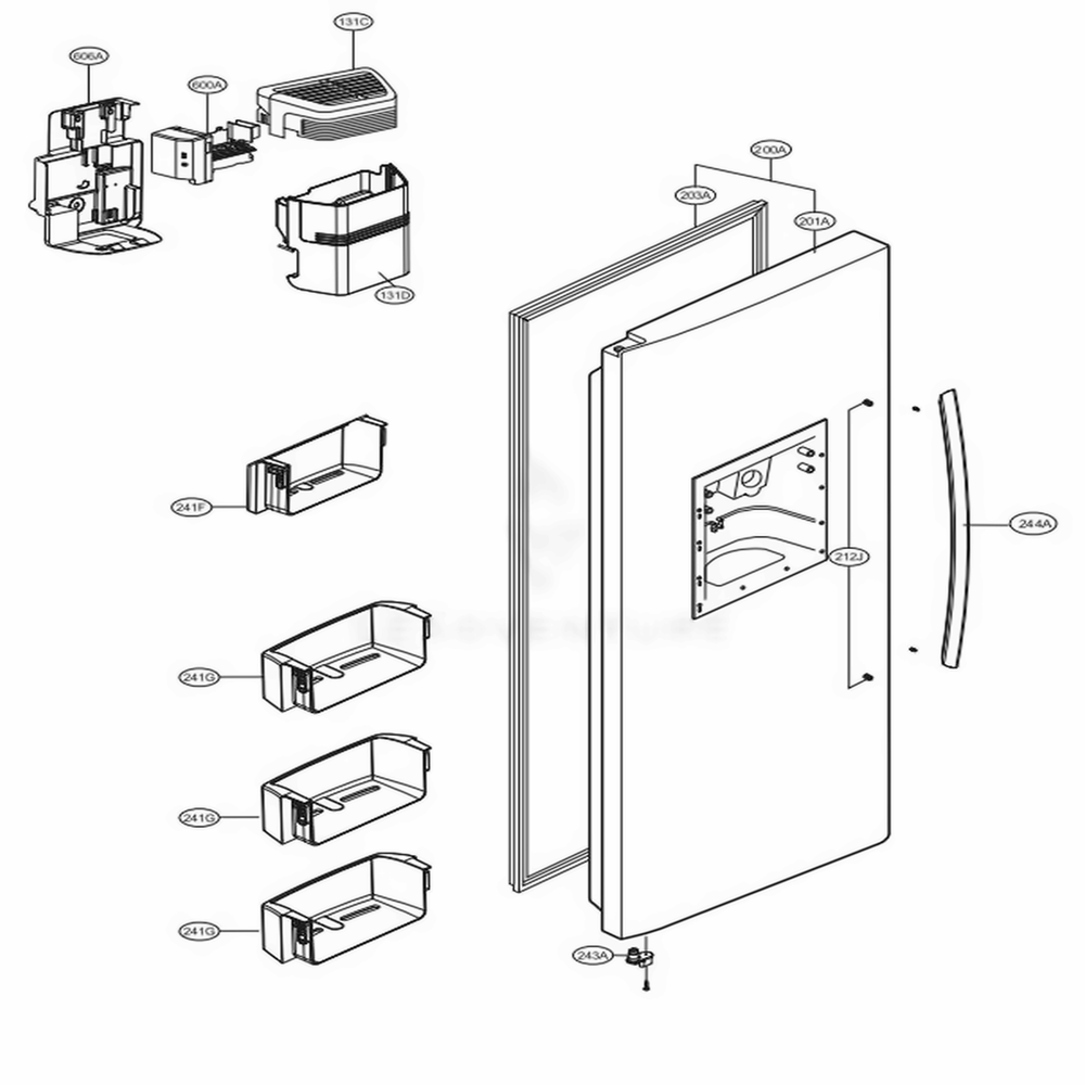 Freezer Door Diagram and Parts List for LSXS22423S ASTCNA2 LG Refrigerator