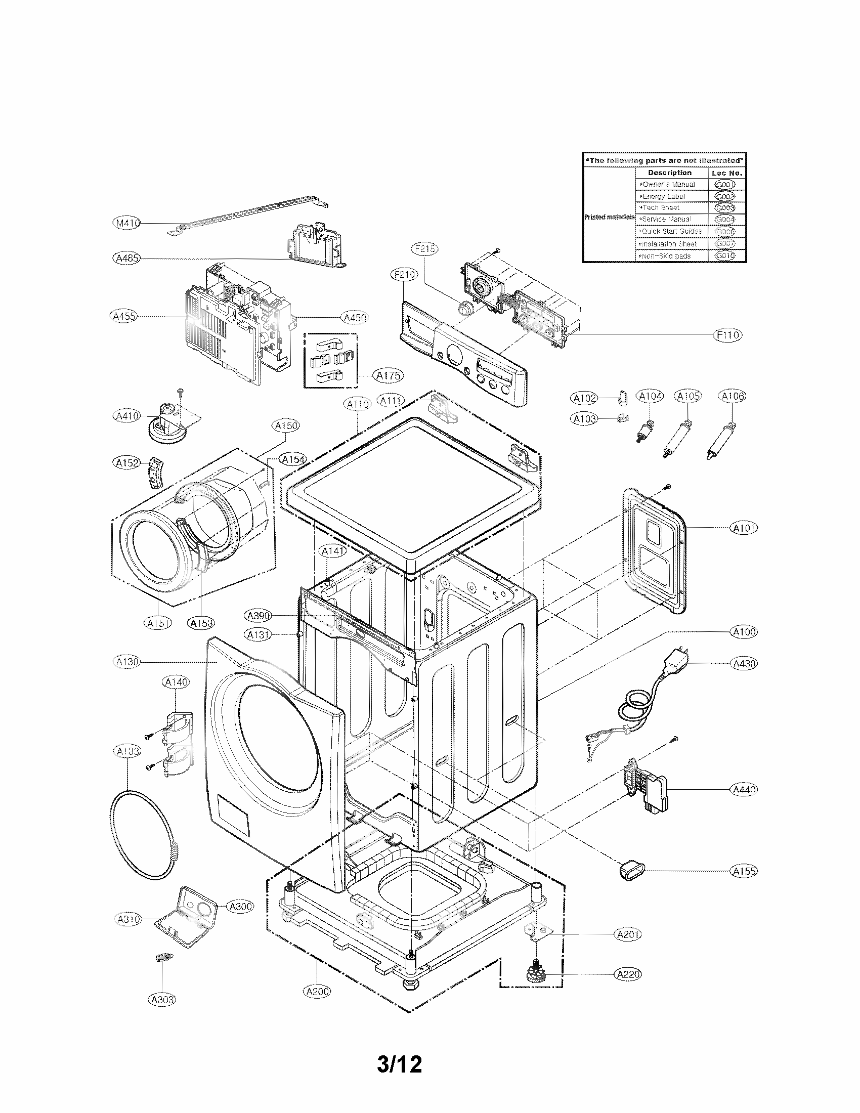 Cabinet And Control Panel Assembly Parts Diagram and Parts List for 79641379210  Kenmore Washer