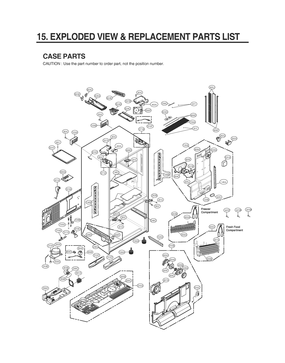 Case Parts Diagram and Parts List for GR-L338HSJM ASTCNA1 LG Refrigerator