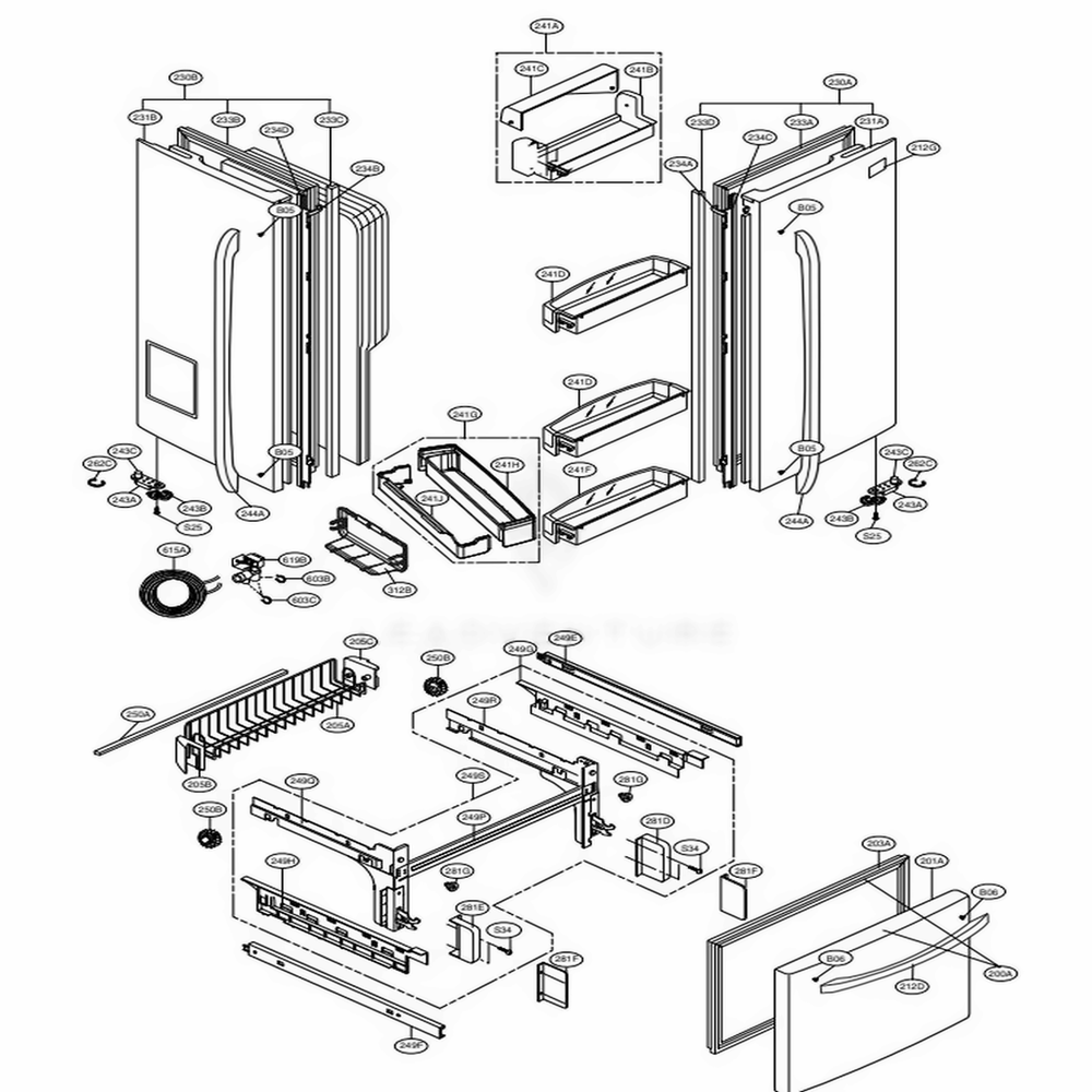 Door Parts Diagram and Parts List for 79753 AST2SER LG Refrigerator