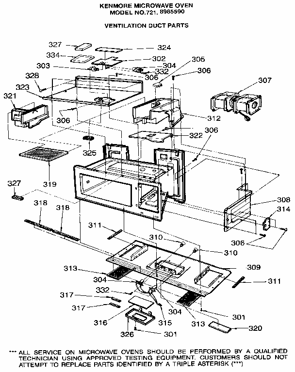Ventilation Duct Parts Diagram and Parts List for 7218985590  Kenmore Microwave