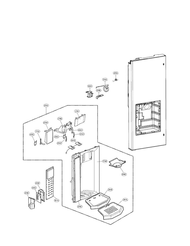 Dispenser Parts Diagram and Parts List for LFX28977SW 01 LG Refrigerator