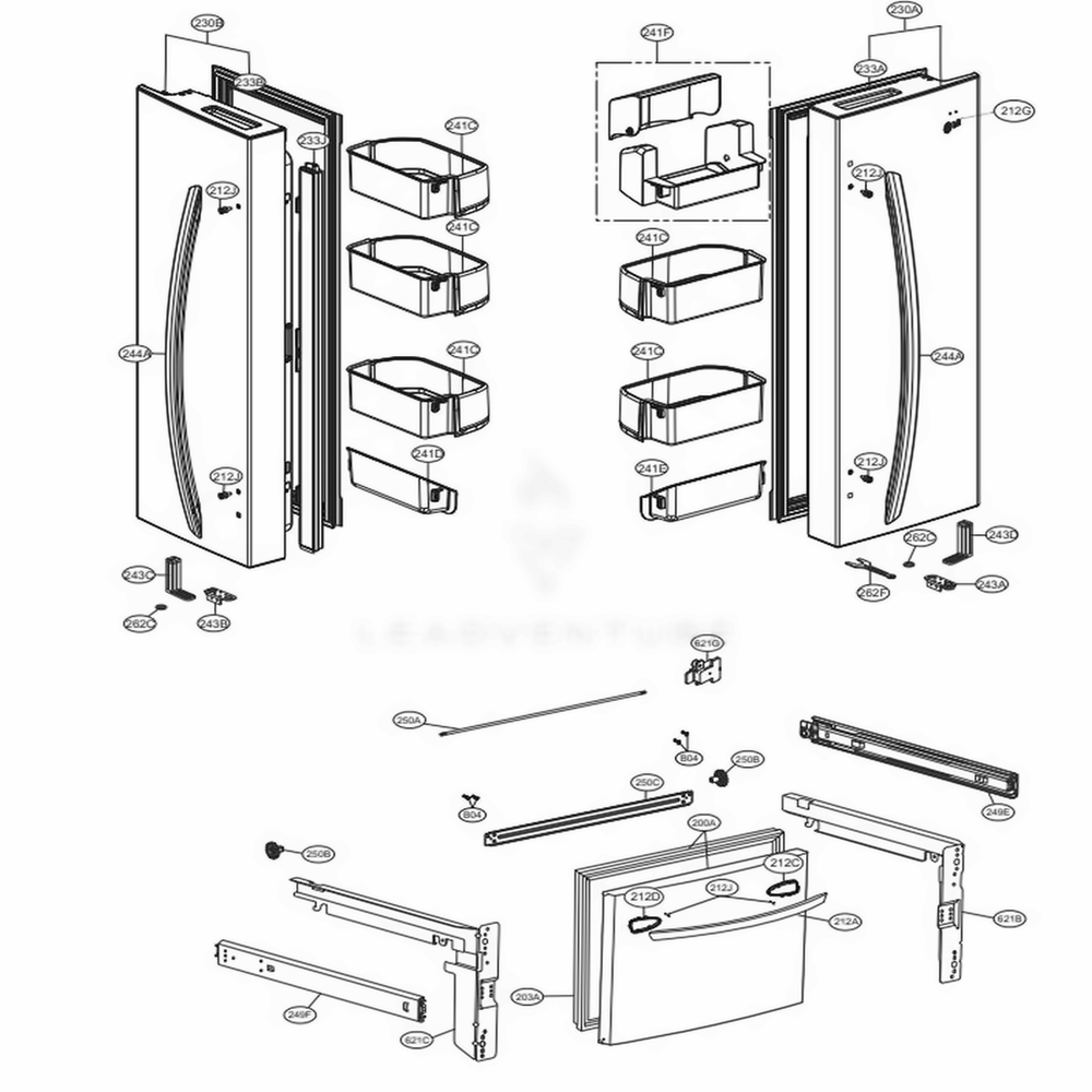 Door Parts Diagram and Parts List for LFC24786SD ASBCNA0 LG Refrigerator