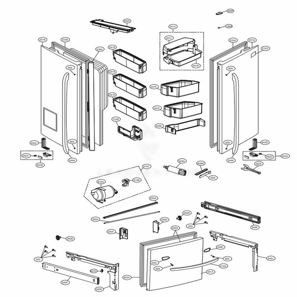 Door Parts Diagram and Parts List for LFXS32736D ASBCNA0 LG Refrigerator