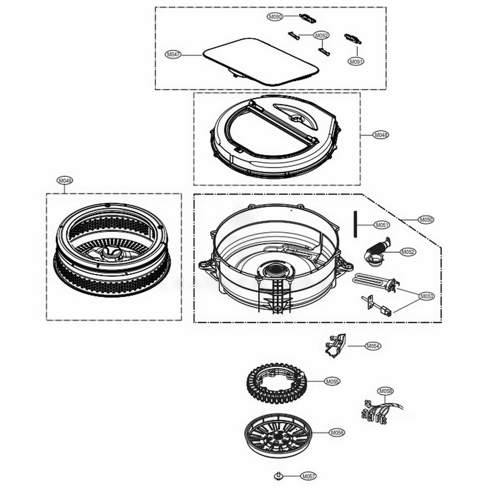 Tub Assembly Diagram and Parts List for LUWD1CW ABWEEUS LG Laundry Accessories