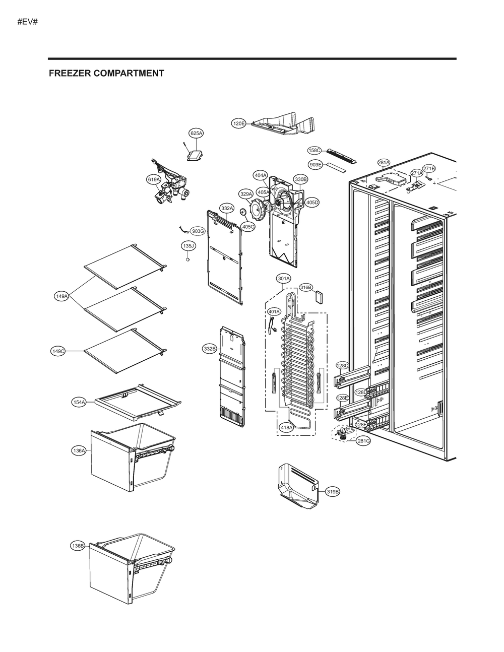 Freezer Compartment 2 Diagram and Parts List for GM-L267NKBL ASBCSE1 LG Refrigerator