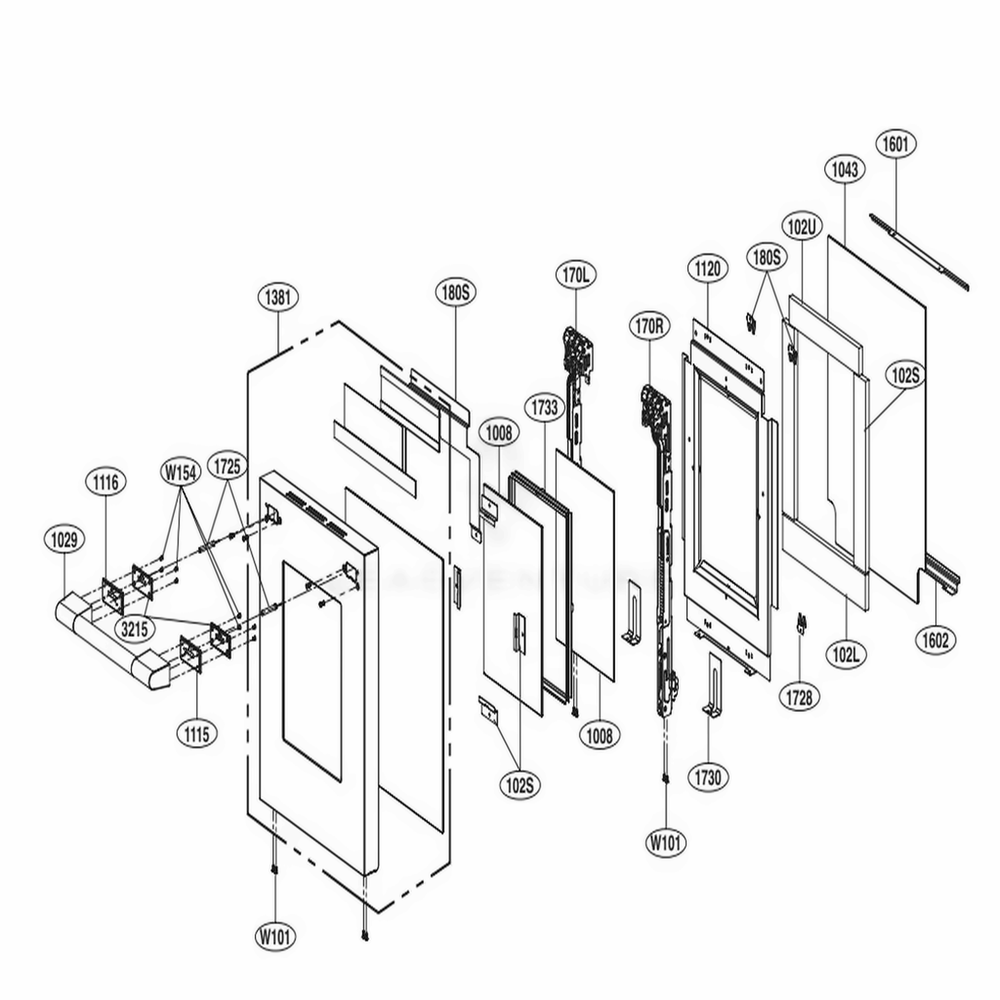 18-Inch Door Parts Diagram and Parts List for SKSGR480GS ASTESGN LG Range