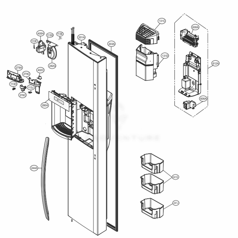 Freezer Door Diagram and Parts List for 51863 ASTCSE4 LG Refrigerator