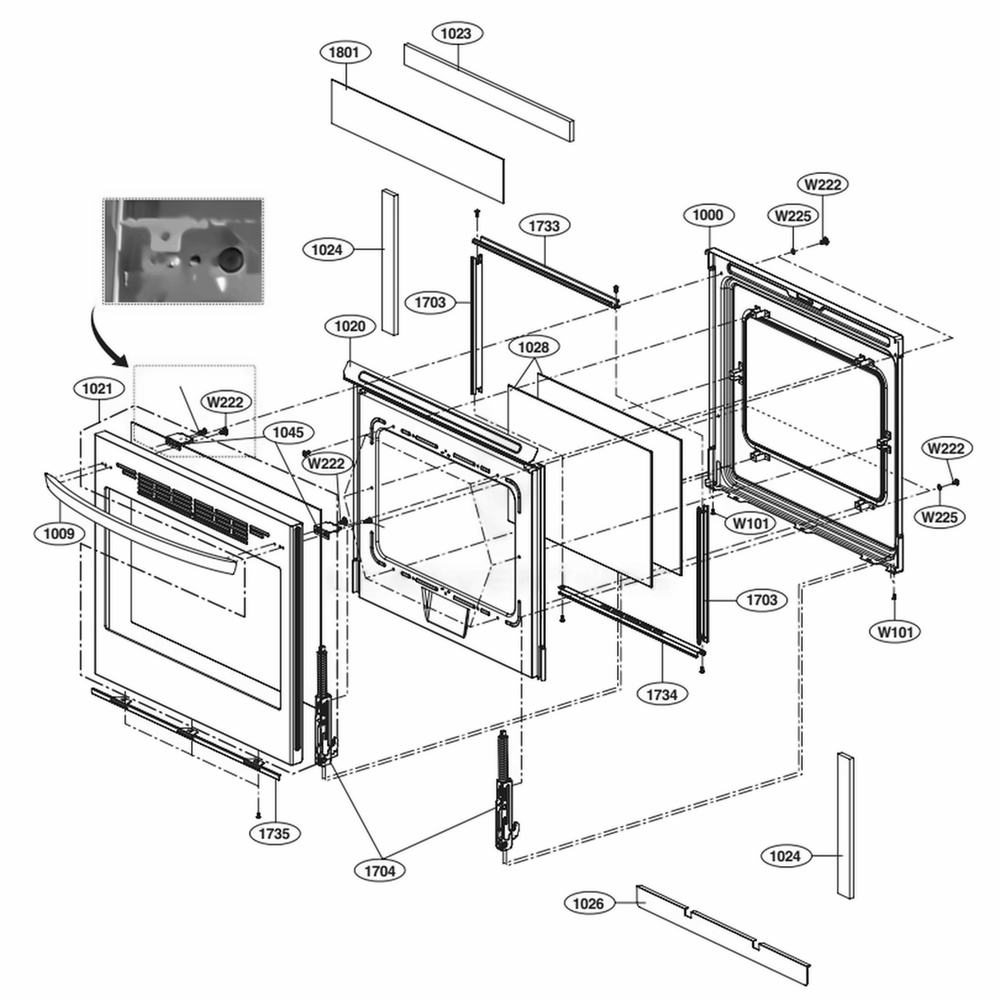 Door Parts Diagram and Parts List for LRE3194BD FB1LLGA LG Wall Oven