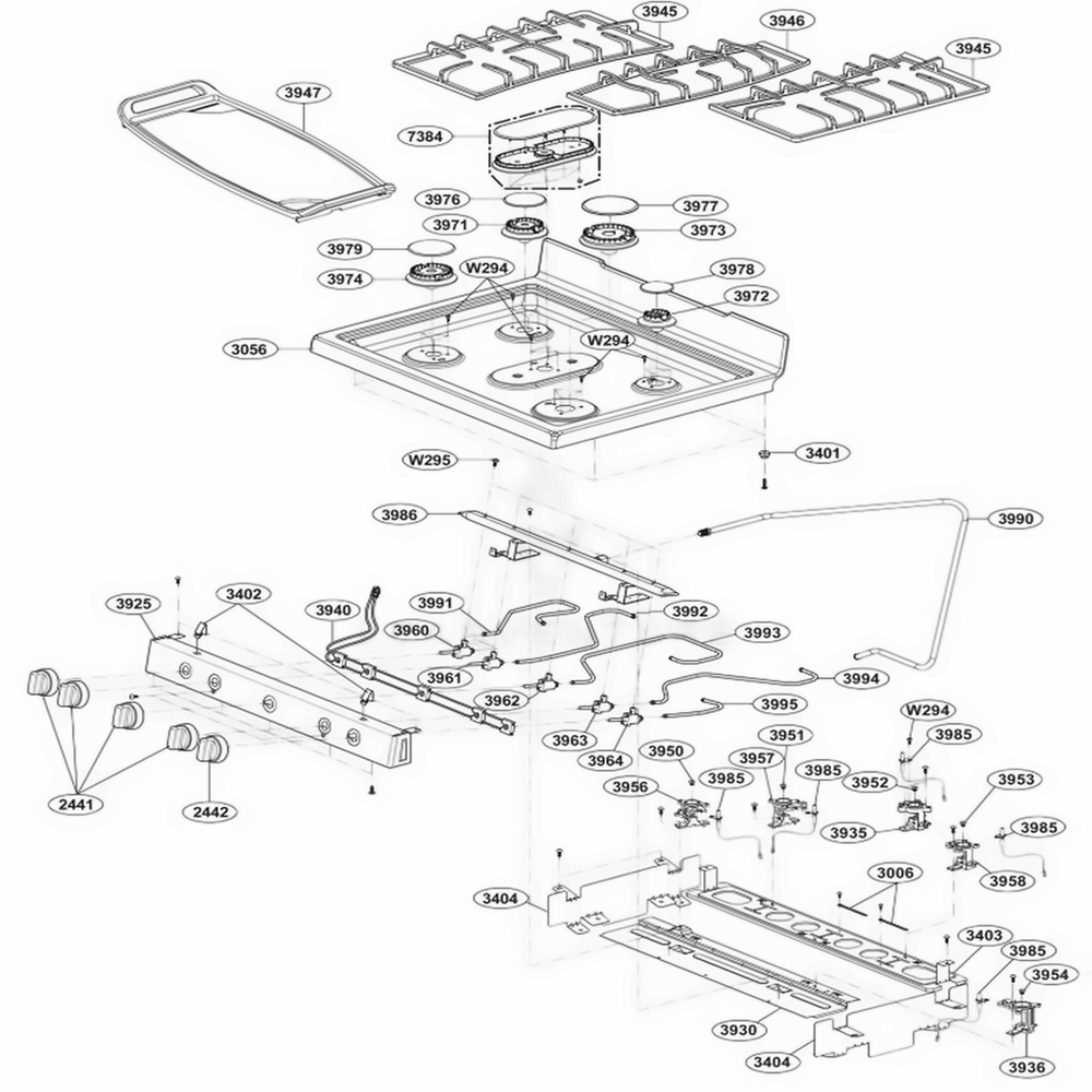 Cooktop Parts Diagram and Parts List for LDG3036ST FS1ELGA LG Wall Oven