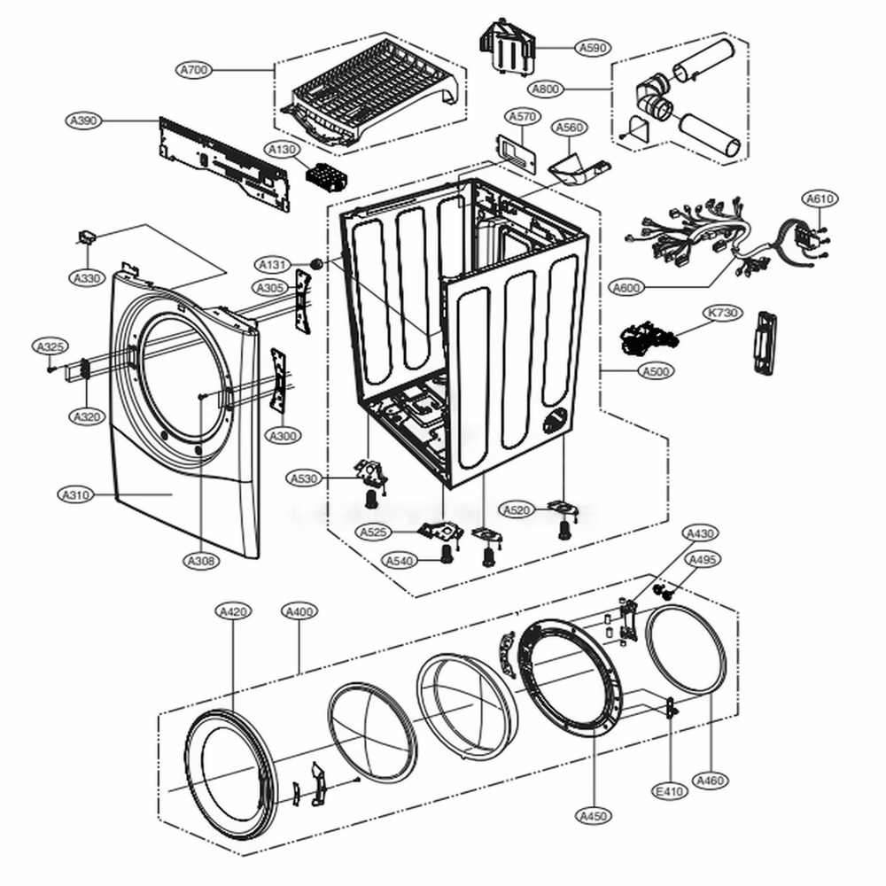Cabinet And Door Assembly: Electric Type Diagram and Parts List for 81383 ASTESEU LG Dryer