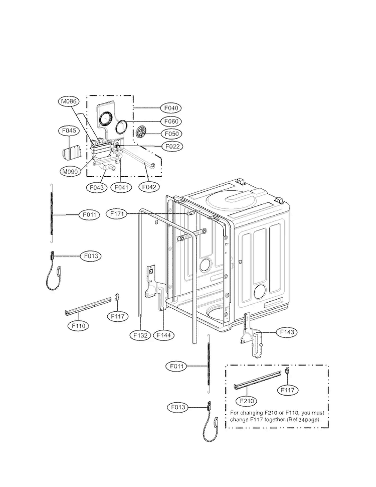Tub Assy Diagram and Parts List for LDF7811BB-01  LG Dishwasher