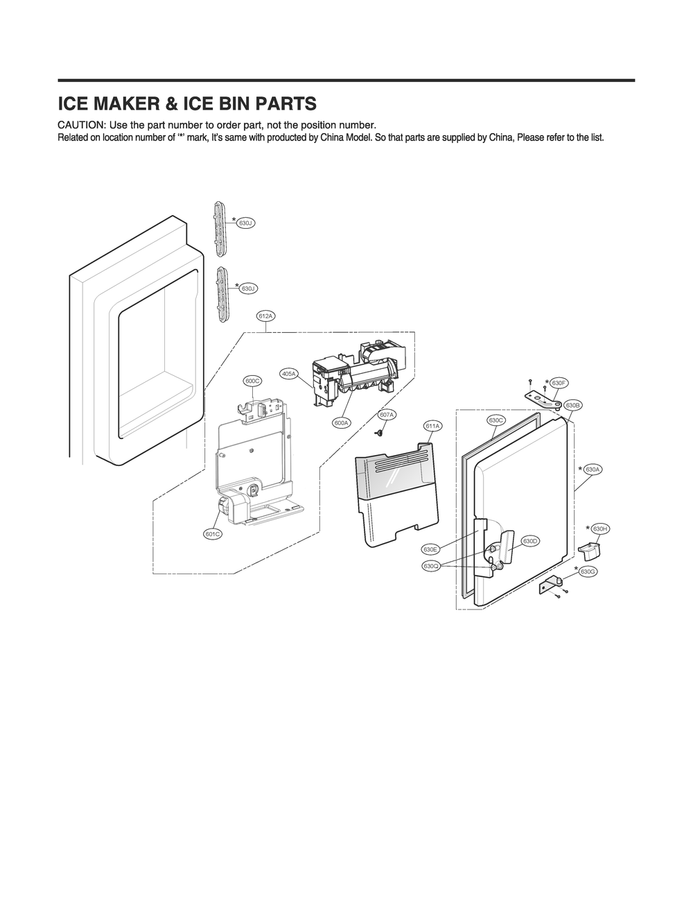 Ice Maker And Ice Bin Parts Diagram and Parts List for GR-J288NSXM ASTCNA2 LG Refrigerator