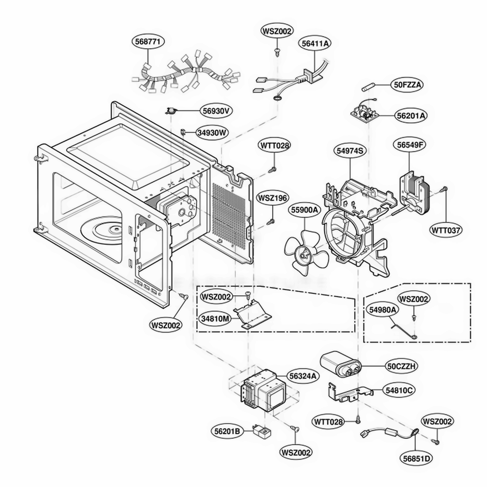 Interior Parts Diagram and Parts List for 89149 ABKESEC LG Range
