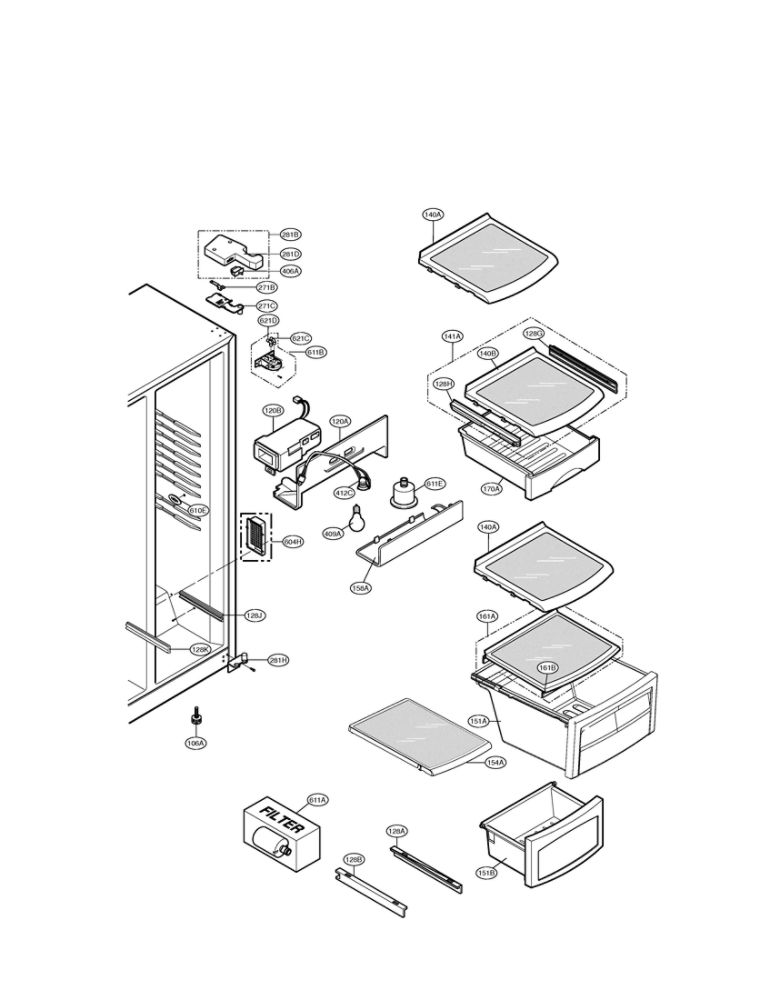 Refrigerator Compartment Diagram and Parts List for LSC27910TT 00 LG Refrigerator