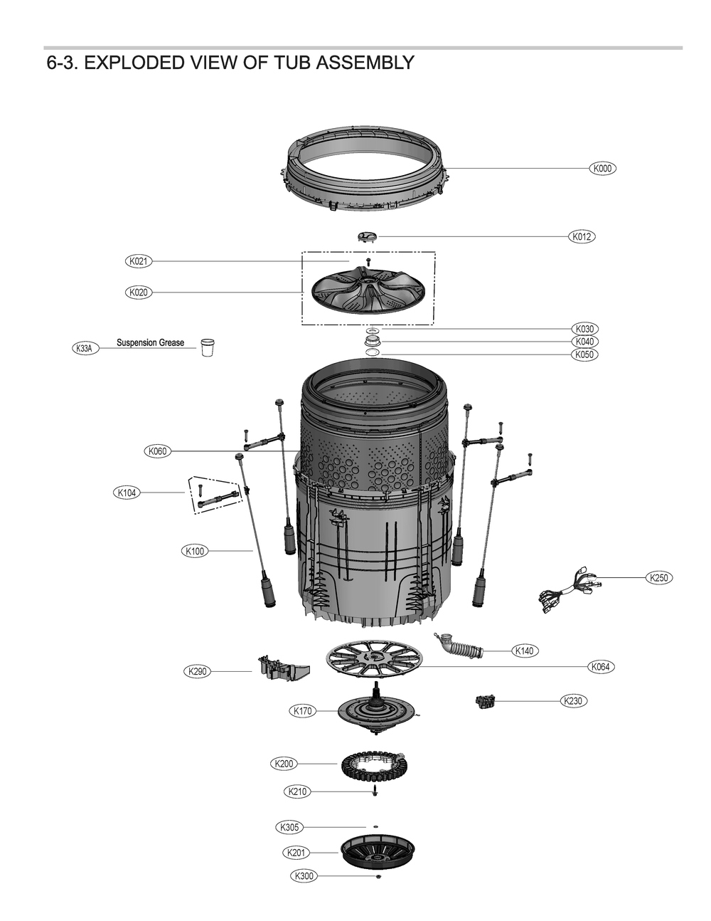 Tub Assembly Diagram and Parts List for WT8400CB AEBETUS LG Washer