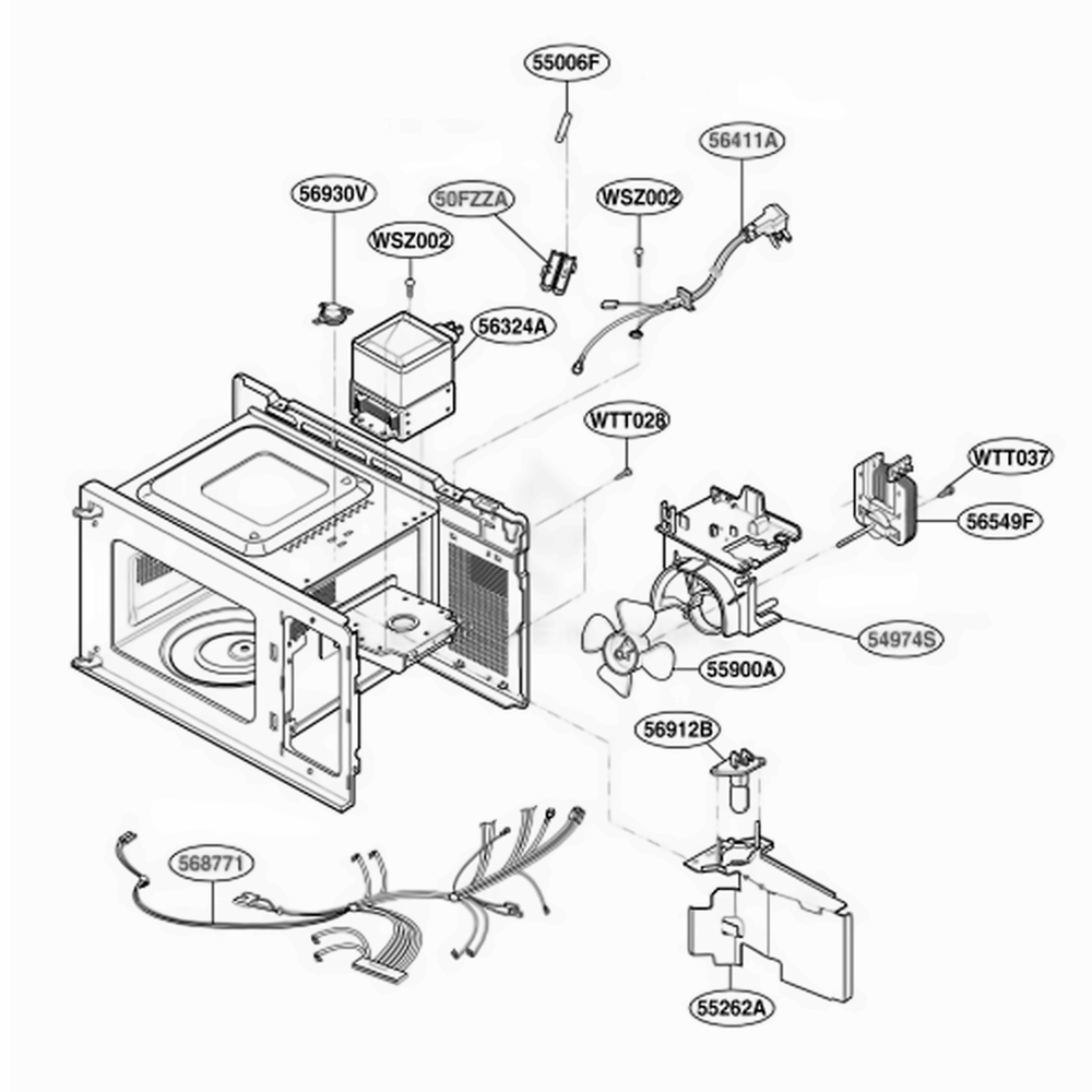 Interior Parts 1 Diagram and Parts List for MA6511W KWHETAR LG Wall Oven