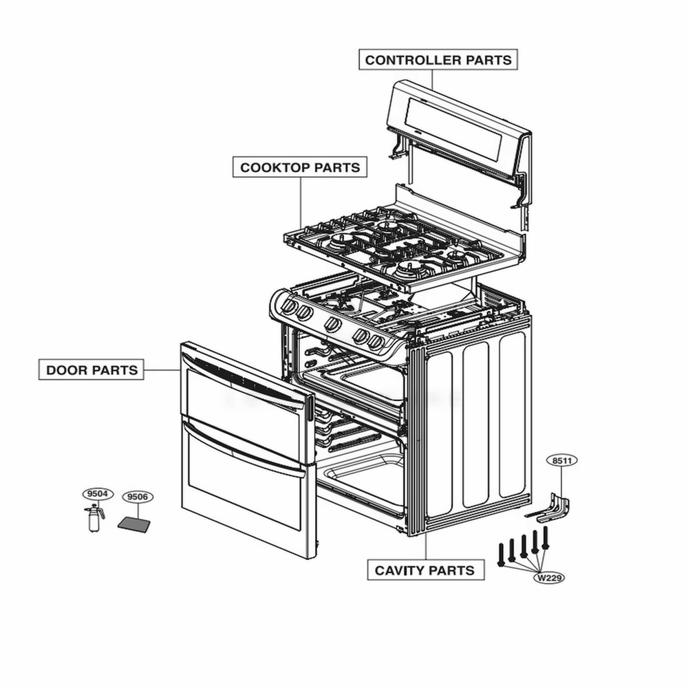 Main Diagram and Parts List for LDG4315ST ASTELGA LG Range